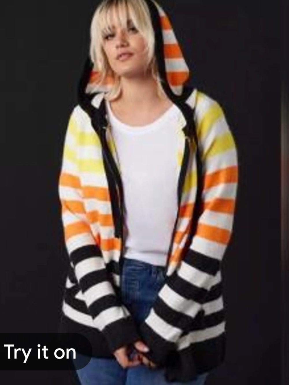 Torrid Striped Hooded Zip Sweater in White, Yellow & Orange